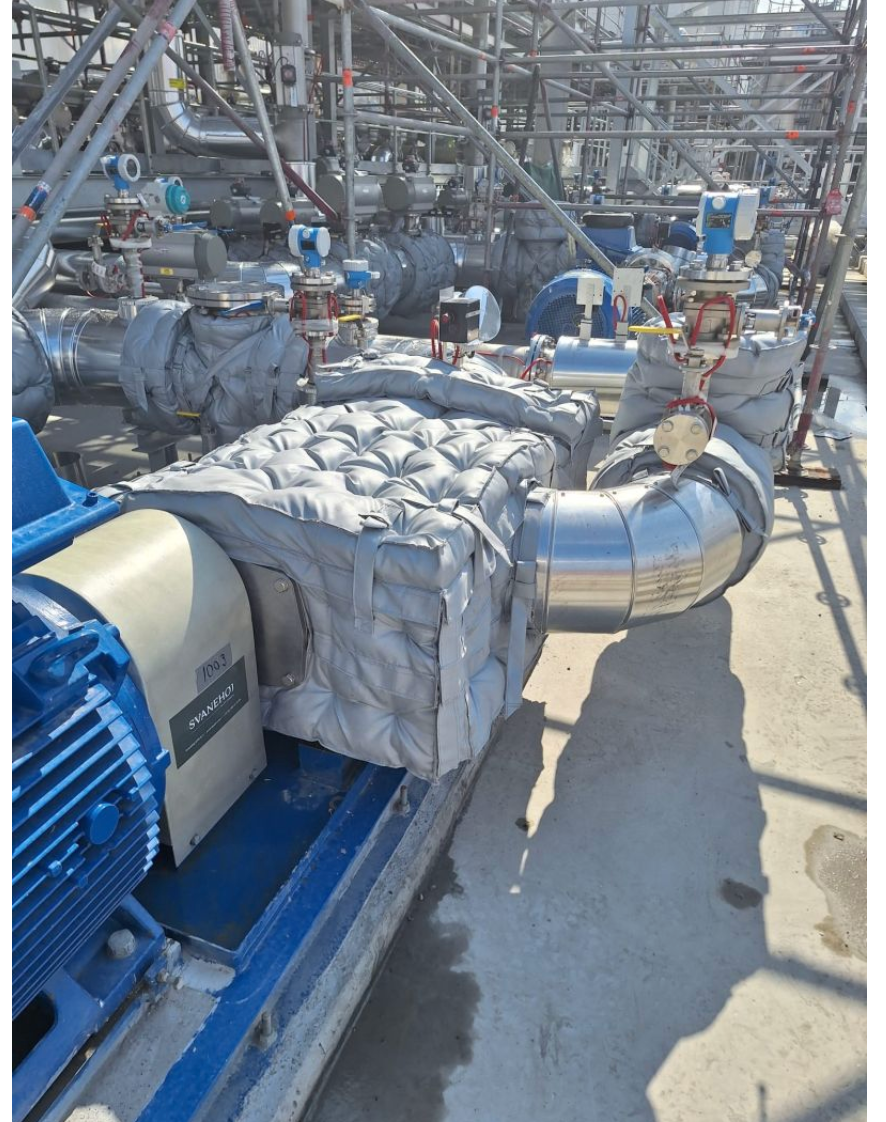 Pipework and pumps with alu cladding and insulation jackets